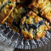 platter full of blueberry scones with lemon glaze